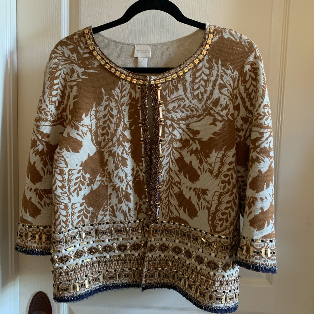 Chico’s sequin trimmed cropped open front cardigan
